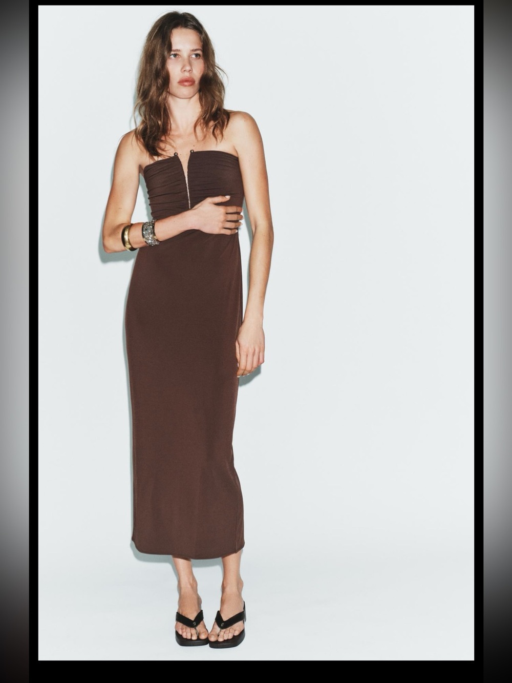 Zara Brown Strapless Dress